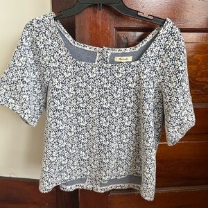 Madewell Navy and White Floral Blouse